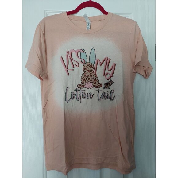 Kiss My Cotton Tail Easter Graphic T-Shirt Peach Medium Size Cotton/Polyester Bl - Picture 1 of 3